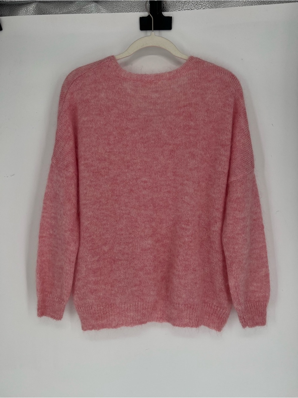 Masscob La Coruna Mohair Polyamide Wool Blend Pink V Neck Pullover Sweater L - Picture 9 of 9